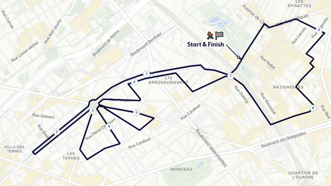 Parcours des 10km des boucles du 17ème